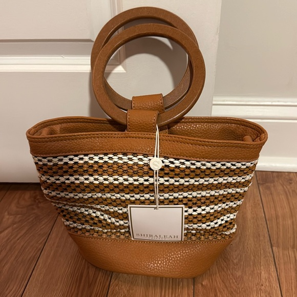 NWT New with tags Shiraleah Bimba Mini Tote Bag Purse Tan White Vegan Leather - Picture 1 of 5